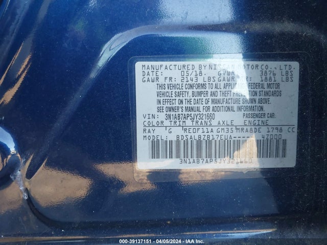 Nissan SENTRA S 2018 3N1AB7AP5JY321660 Image 9