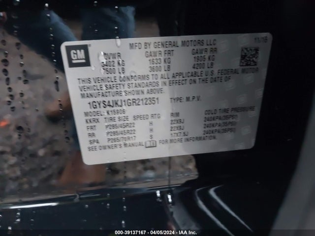 1GYS4JKJ1GR212351 Cadillac Escalade Esv Premium Collection