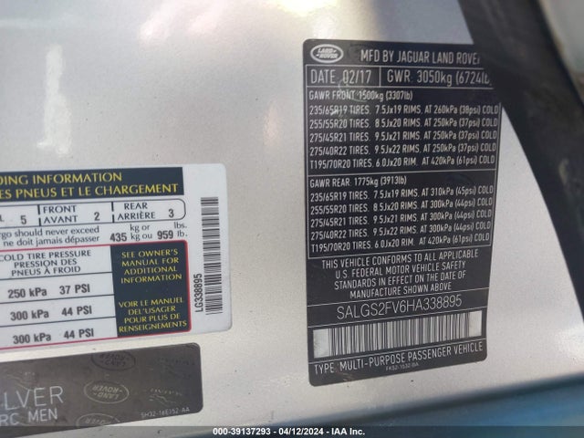 SALGS2FV6HA338895 Land Rover Range Rover 3.0l V6 Supercharged Hse