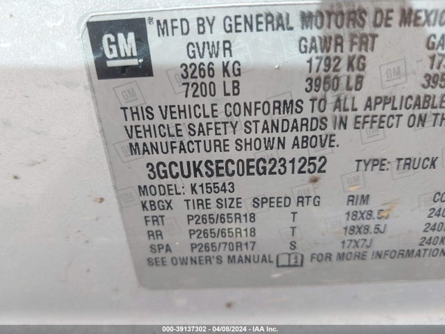 Chevrolet Silverado 1500 2lz 2014 3GCUKSEC0EG231252 Image 9