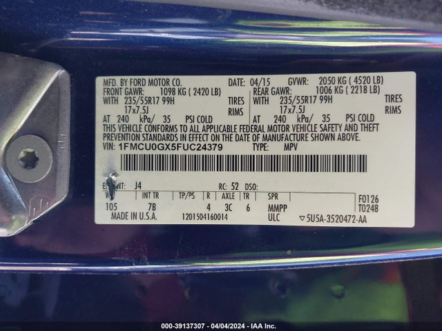 Ford ESCAPE SE 2015 1FMCU0GX5FUC24379 Image 9