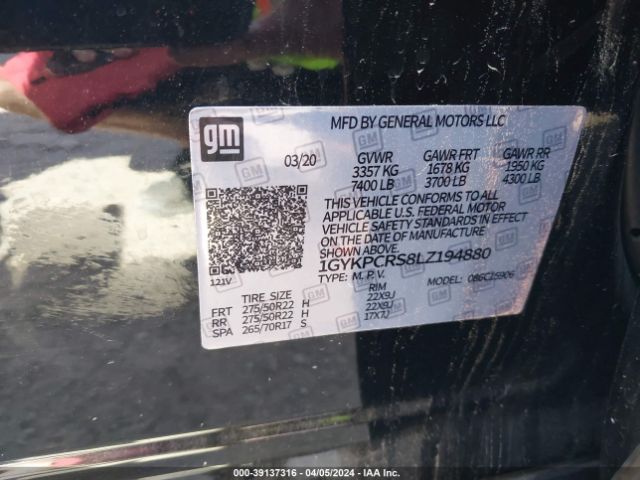 1GYKPCRS8LZ194877 Cadillac Xt6 Fwd Premium Luxury