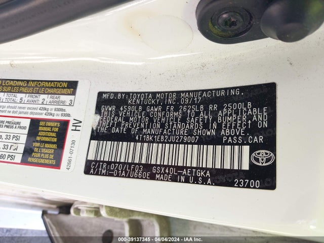 Toyota Avalon Xle Premium 2018 4T1BK1EB2JU279007 Image 9