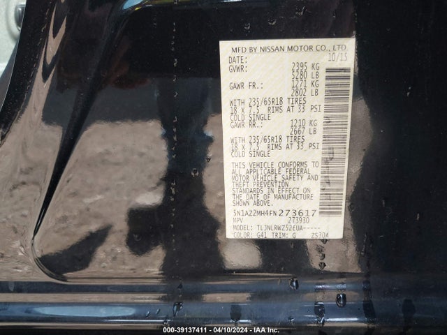 Nissan MURANO SL 2015 5N1AZ2MH4FN273617 Image 9
