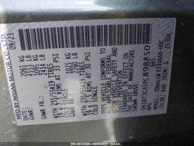 5N1BT3CA5PC898850 Nissan Rogue Sl Fwd