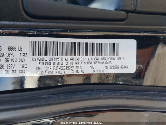 1C4RJFJTXKC649757 Jeep Grand Cherokee Summit 4x4