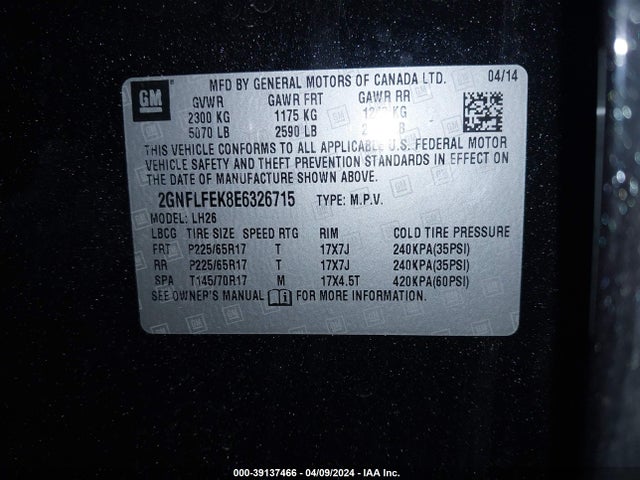 Chevrolet EQUINOX 1LT 2014 2GNFLFEK8E6326715 Image 9