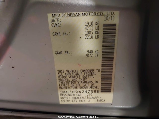 Nissan Altima 2.5 Sl 2014 1N4AL3AP5EN247586 Image 9