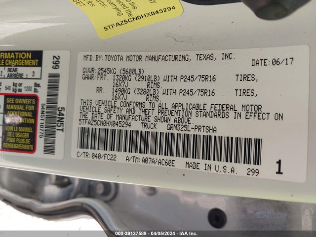 Toyota Tacoma Sr5 V6 2017 5TFAZ5CN0HX045294 Image 9