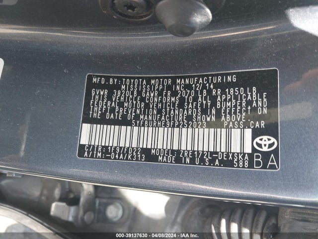 Toyota Corolla S 2015 5YFBURHE9FP252023 Image 9