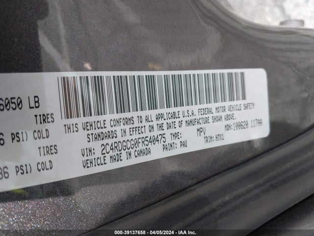 Dodge Grand Caravan Sxt 2015 2C4RDGCG0FR540475 Image 9