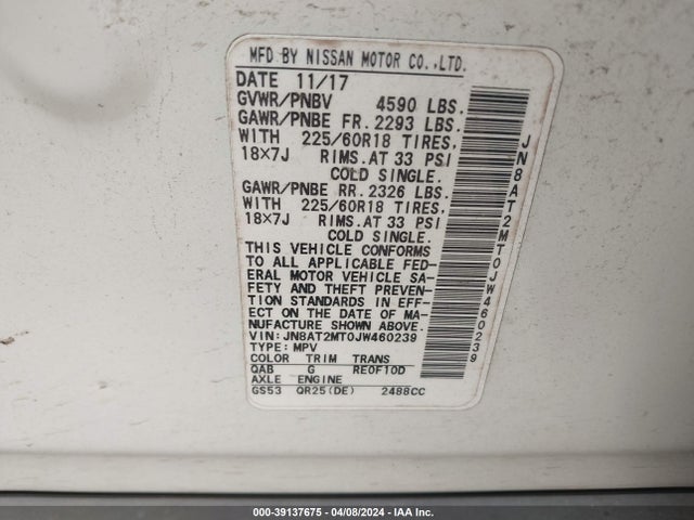 Nissan Rogue Sl 2018 JN8AT2MT0JW460239 Image 9