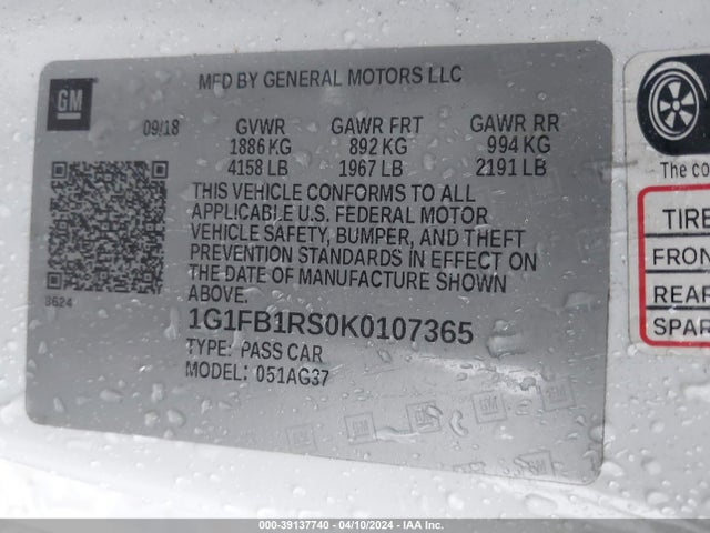 Chevrolet Camaro 1lt 2019 1G1FB1RS0K0107365 Image 9