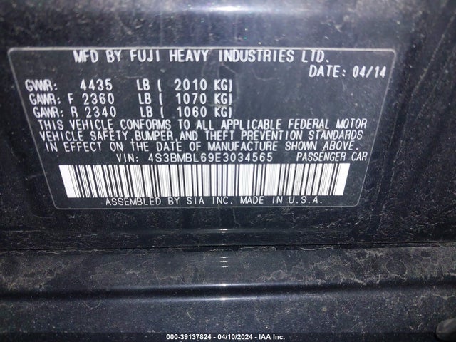 Subaru Legacy 2.5i Limited 2014 4S3BMBL69E3034565 Image 9