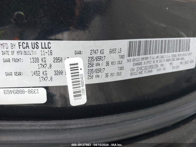 Chrysler Pacifica Touring L 2019 2C4RC1BG1KR581354 Image 9