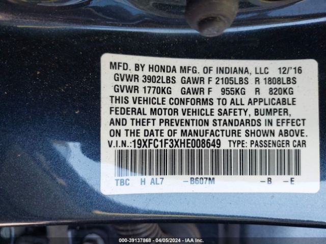 19XFC1F3XHE008649 Honda Civic Ex-t