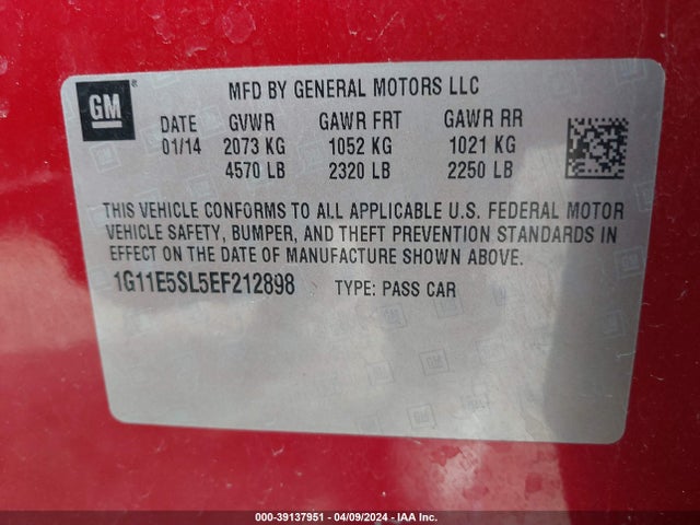 Chevrolet MALIBU 2LT 2014 1G11E5SL5EF212898 Image 9