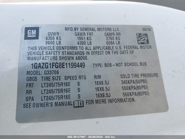 Chevrolet Express 3500 Lt 2014 1GAZG1FG8E1199449 Image 9