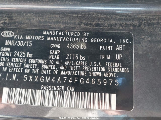 KIA Optima Lx 2015 5XXGM4A74FG465975 Image 9