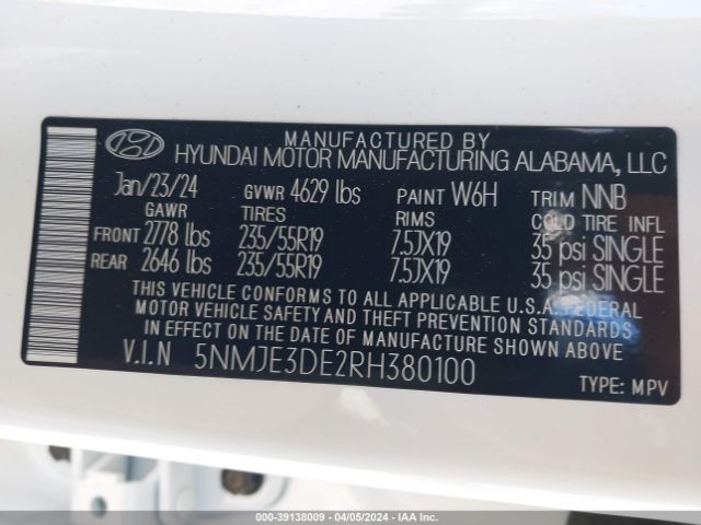 5NMJE3DE2RH380100 Hyundai Tucson Limited