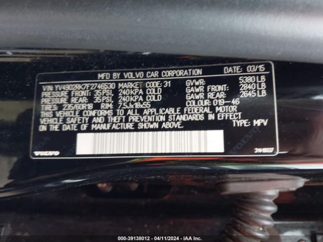 YV4902RK7F2746530 Volvo Xc60 T6