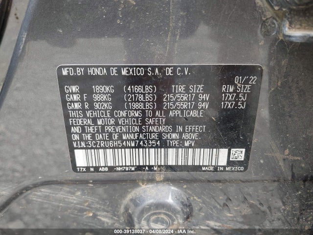 Honda Hr-v Awd Ex 2022 3CZRU6H54NM743354 Image 9