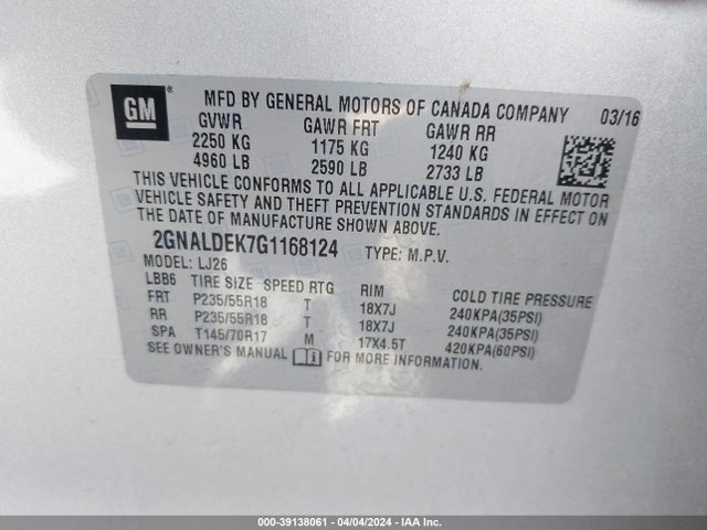 Chevrolet Equinox Ltz 2016 2GNALDEK7G1168124 Image 9
