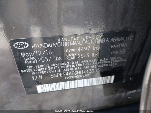 Hyundai SONATA SE 2017 5NPE24AF6HH443035 Image 9