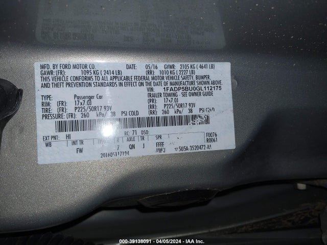 Ford C-max Hybrid Sel 2016 1FADP5BU0GL112175 Image 9