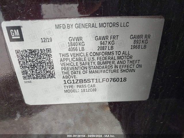 Chevrolet Malibu Fwd Ls 2020 1G1ZB5ST1LF076018 Image 9