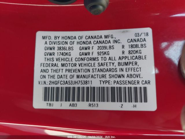 2HGFC3A53JH753811 Honda CIVIC SI