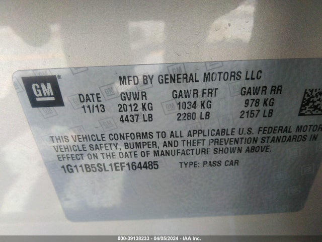 Chevrolet Malibu 1ls 2014 1G11B5SL1EF164485 Image 9
