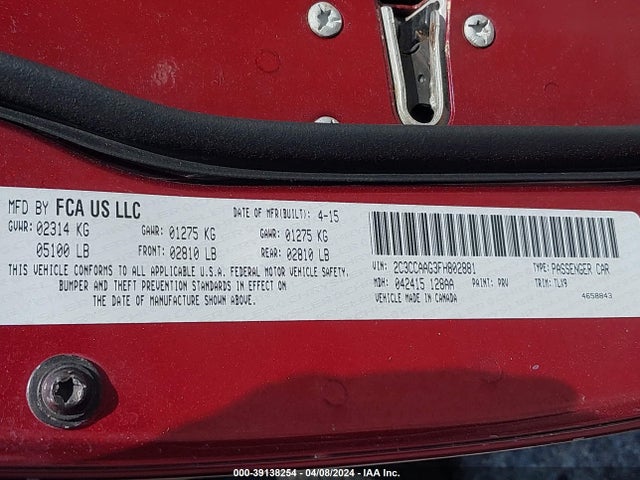 2C3CCAAG3FH802881 Chrysler 300 Limited