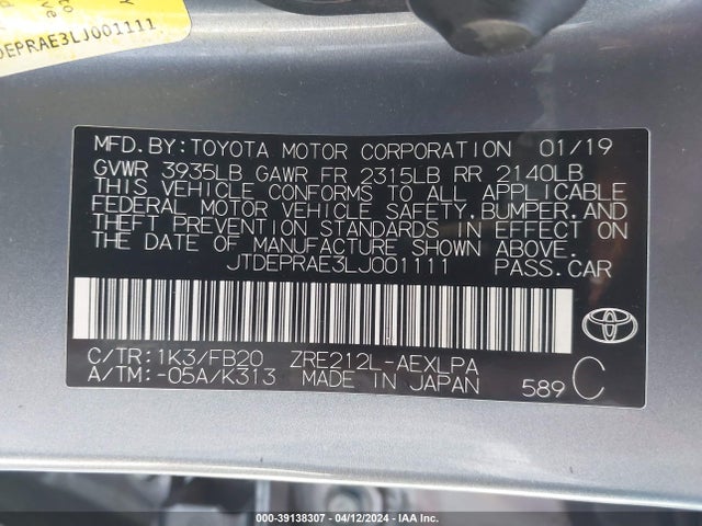 Toyota COROLLA LE 2020 JTDEPRAE3LJ001111 Image 9