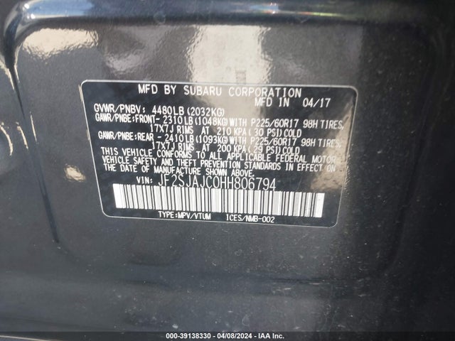 Subaru Forester 2.5i Limited 2017 JF2SJAJC0HH806794 Image 9