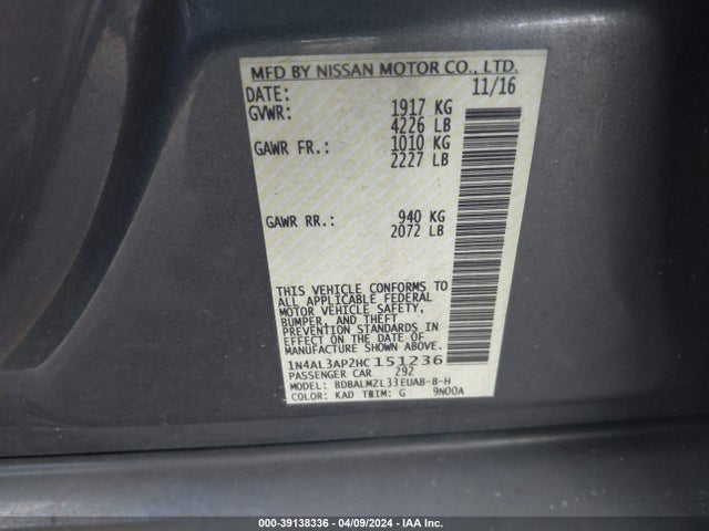 Nissan Altima 2.5 Sv 2017 1N4AL3AP2HC151236 Image 9