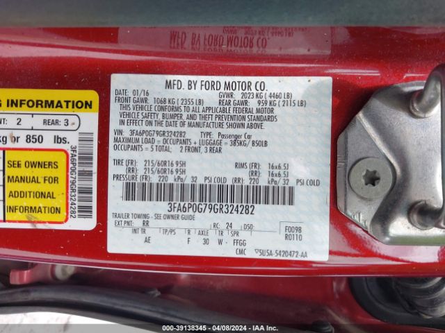 3FA6P0G79GR324282 Ford FUSION S