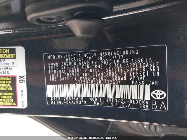 Toyota COROLLA L 2017 5YFBURHE2HP732634 Image 9