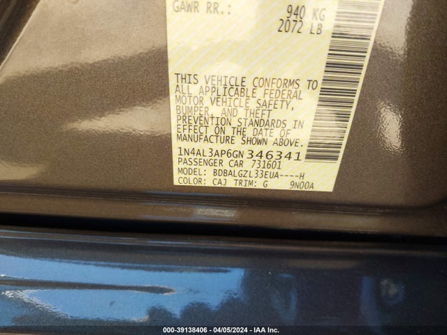 Nissan Altima 2.5 S 2016 1N4AL3AP6GN346341 Image 9