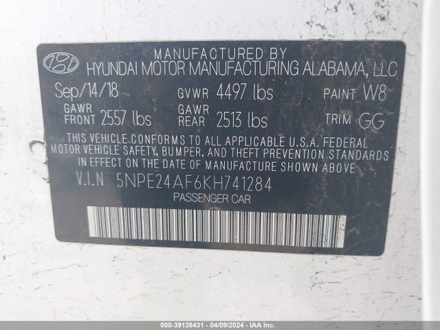 Hyundai SONATA SE 2019 5NPE24AF6KH741284 Image 9
