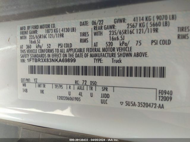1FTBR3X83NKA69899 Ford Transit-250 Cargo Van