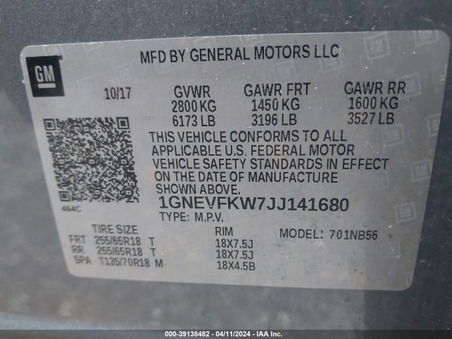 Chevrolet Traverse Ls 2018 1GNEVFKW7JJ141680 Image 9