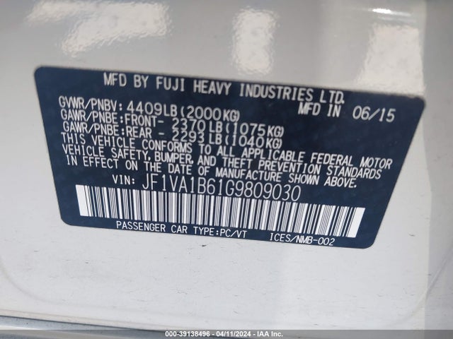 Subaru WRX 2016 JF1VA1B61G9809030 Image 9