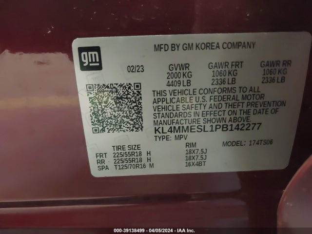 KL4MMESL1PB142277 Buick Encore Gx Select Awd