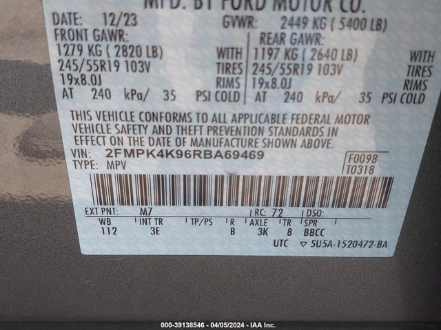 Ford Edge Titanium 2024 2FMPK4K96RBA69469 Image 9