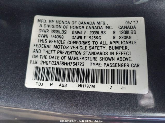 2HGFC3A58HH754723 Honda CIVIC SI