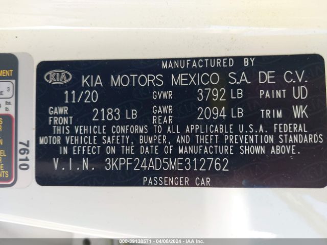 3KPF24AD5ME312762 KIA Forte Lxs