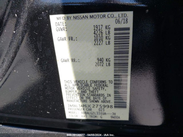 1N4AL3AP6JC275998 Nissan Altima 2.5 S