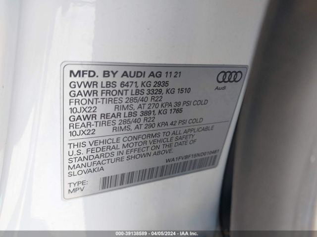 WA1FVBF15ND010461 Audi Q8 Prestige S-line