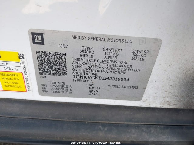 Chevrolet Traverse 1lt 2017 1GNKVGKD1HJ319004 Image 9